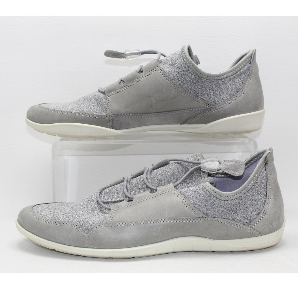 ECCO Sense Light Grey Leather Textile Bungee Toggle Sneakers Womens 8 EU 39